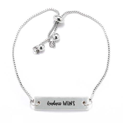 Kindness Wins Silver Bar Adjustable Bracelet