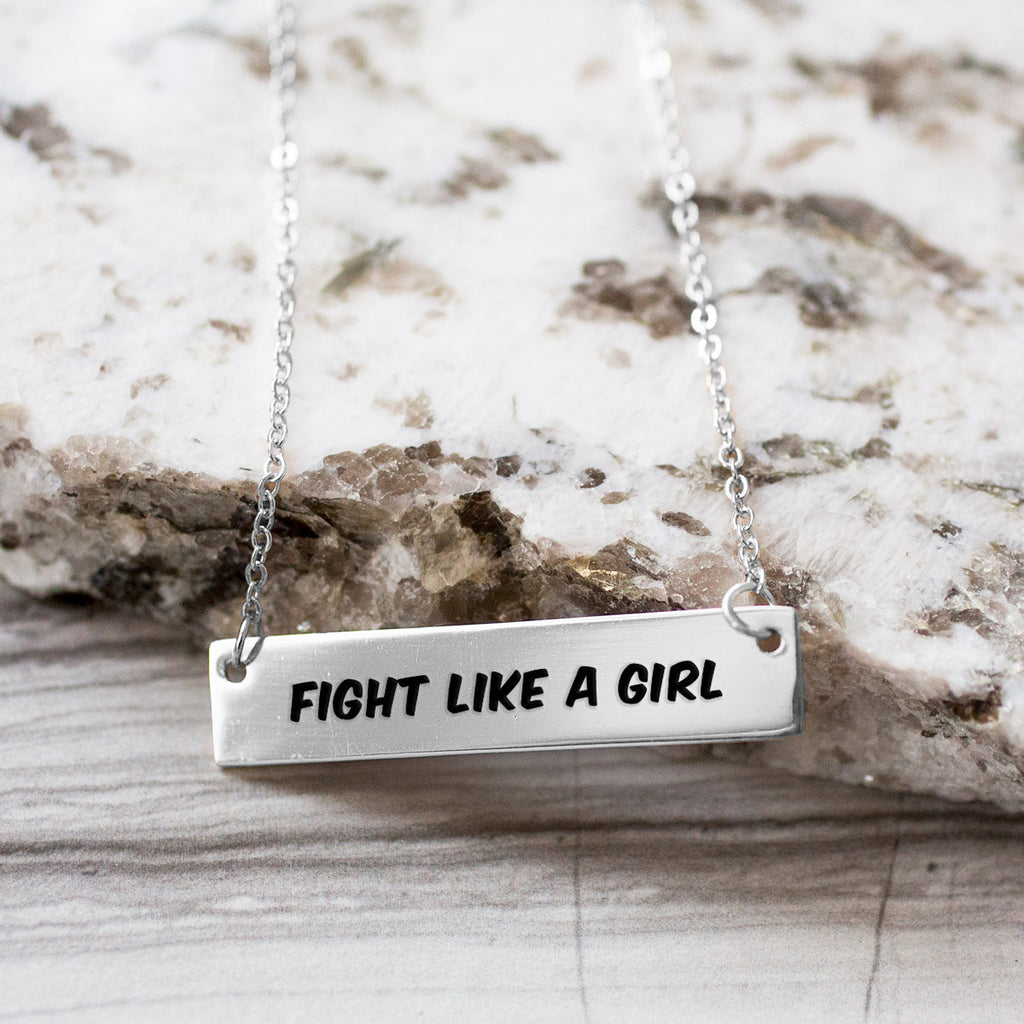 Fight Like a Girl / Silver Bar Gold Necklace - pipercleo.com