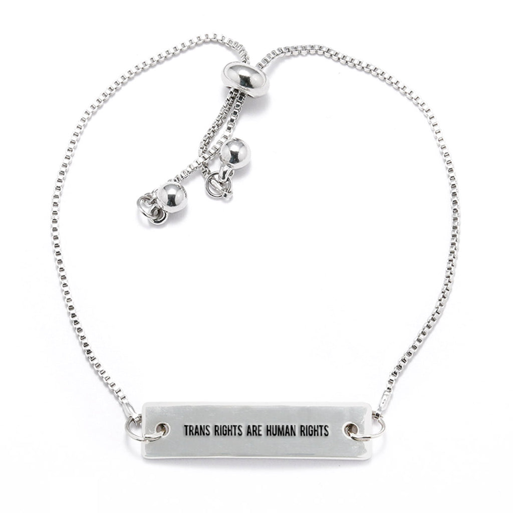 Trans Rights are Human Rights Silver Bar Adjustable Bracelet - pipercleo.com