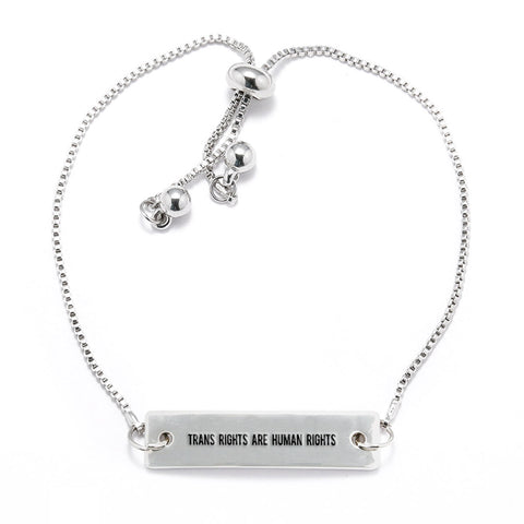 Trans Rights are Human Rights Silver Bar Adjustable Bracelet
