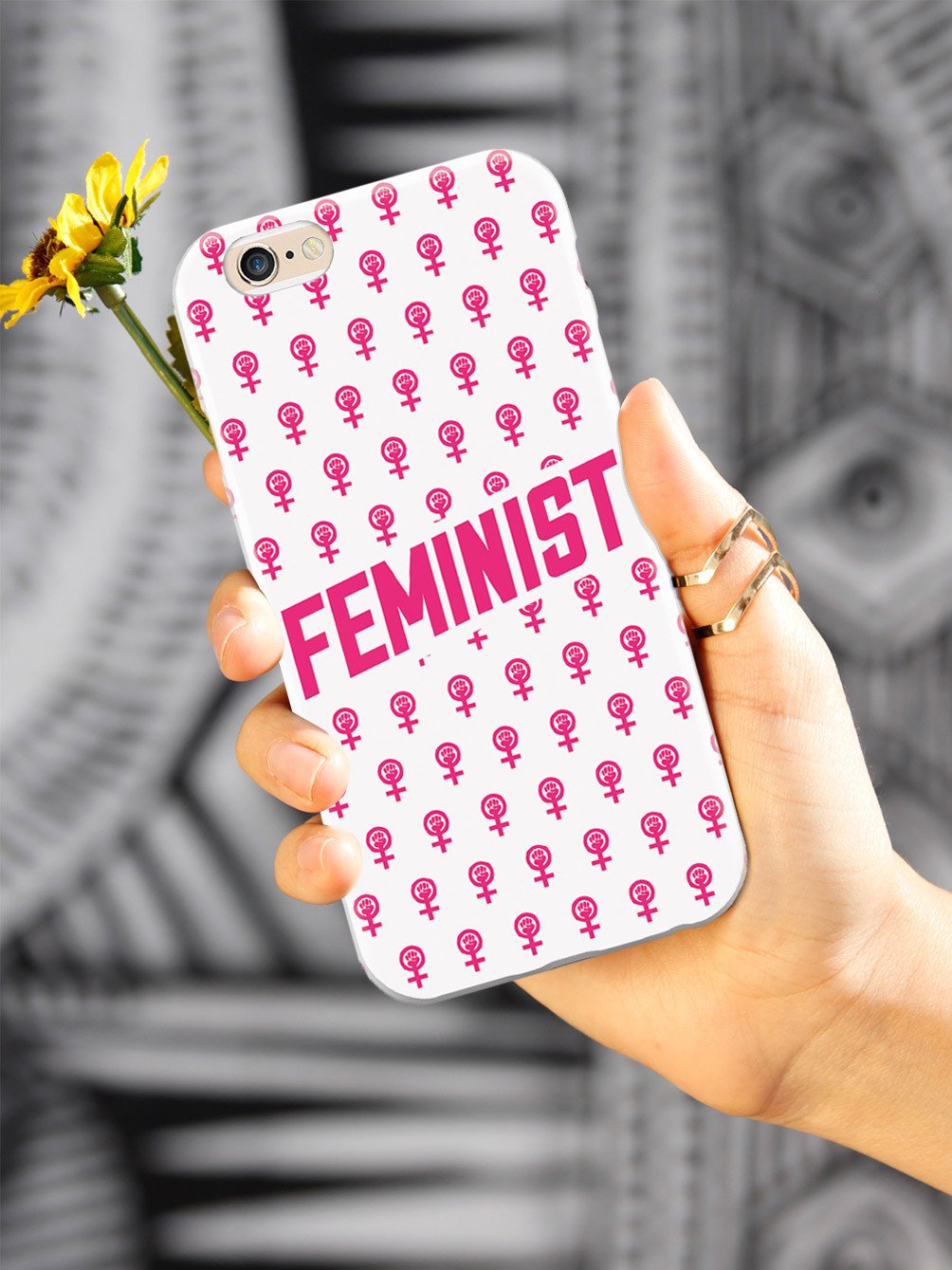 Pink Feminist Pattern - White Case - pipercleo.com