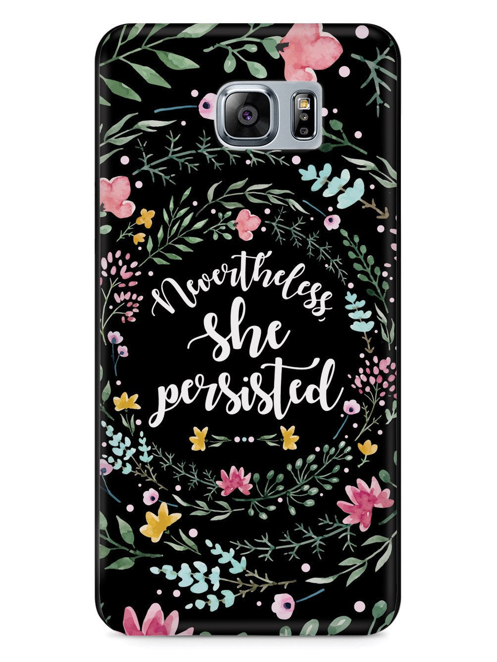 Nevertheless, She Persisted - Watercolor Flower Wreath - Black Case - pipercleo.com