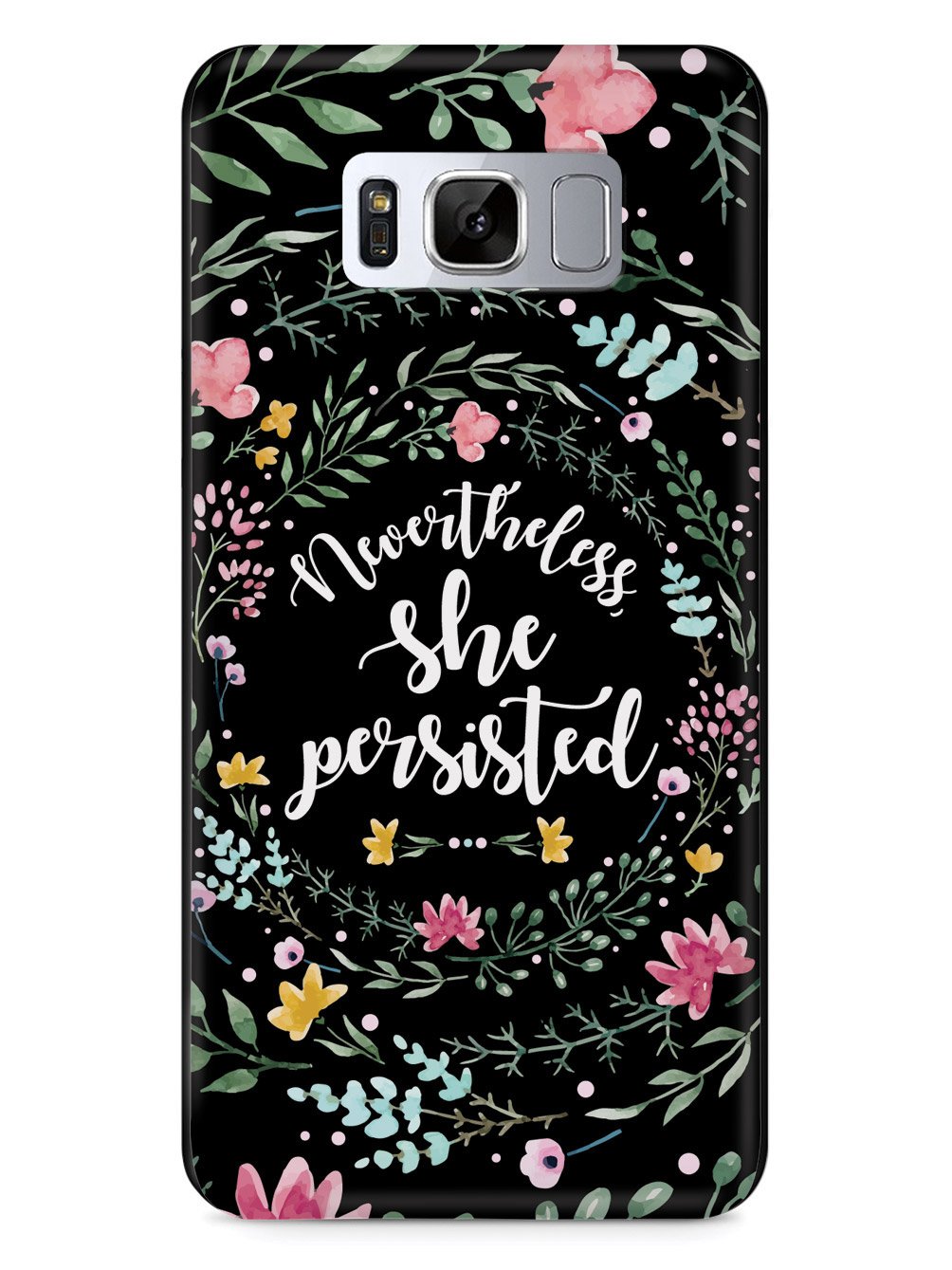 Nevertheless, She Persisted - Watercolor Flower Wreath - Black Case - pipercleo.com