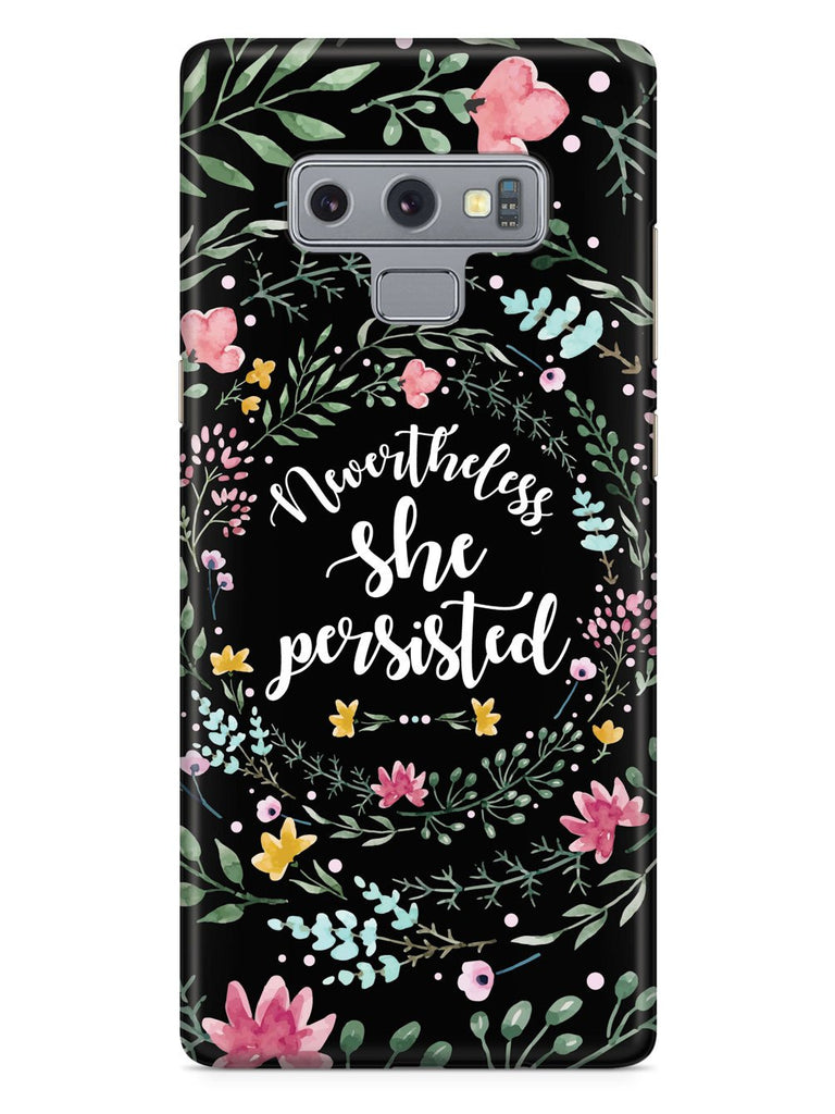 Nevertheless, She Persisted - Watercolor Flower Wreath - Black Case - pipercleo.com