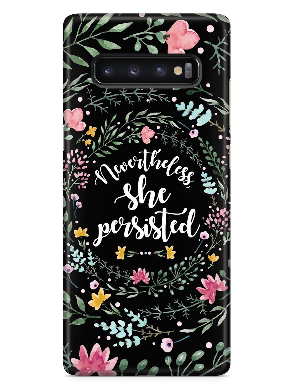 Nevertheless, She Persisted - Watercolor Flower Wreath - Black Case - pipercleo.com