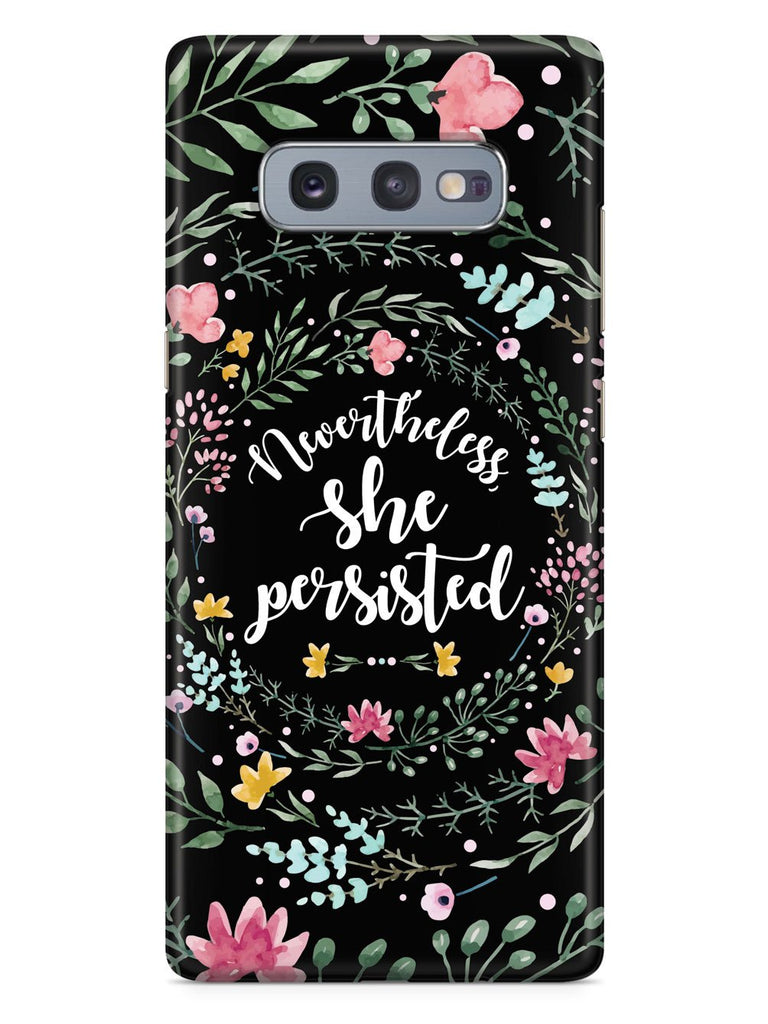 Nevertheless, She Persisted - Watercolor Flower Wreath - Black Case - pipercleo.com