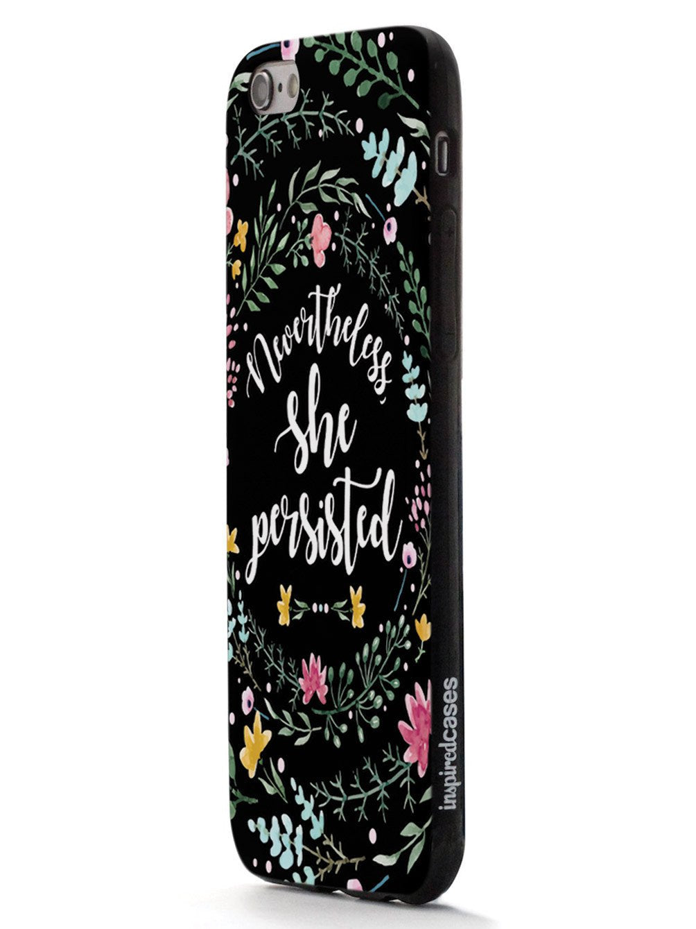 Nevertheless, She Persisted - Watercolor Flower Wreath - Black Case - pipercleo.com