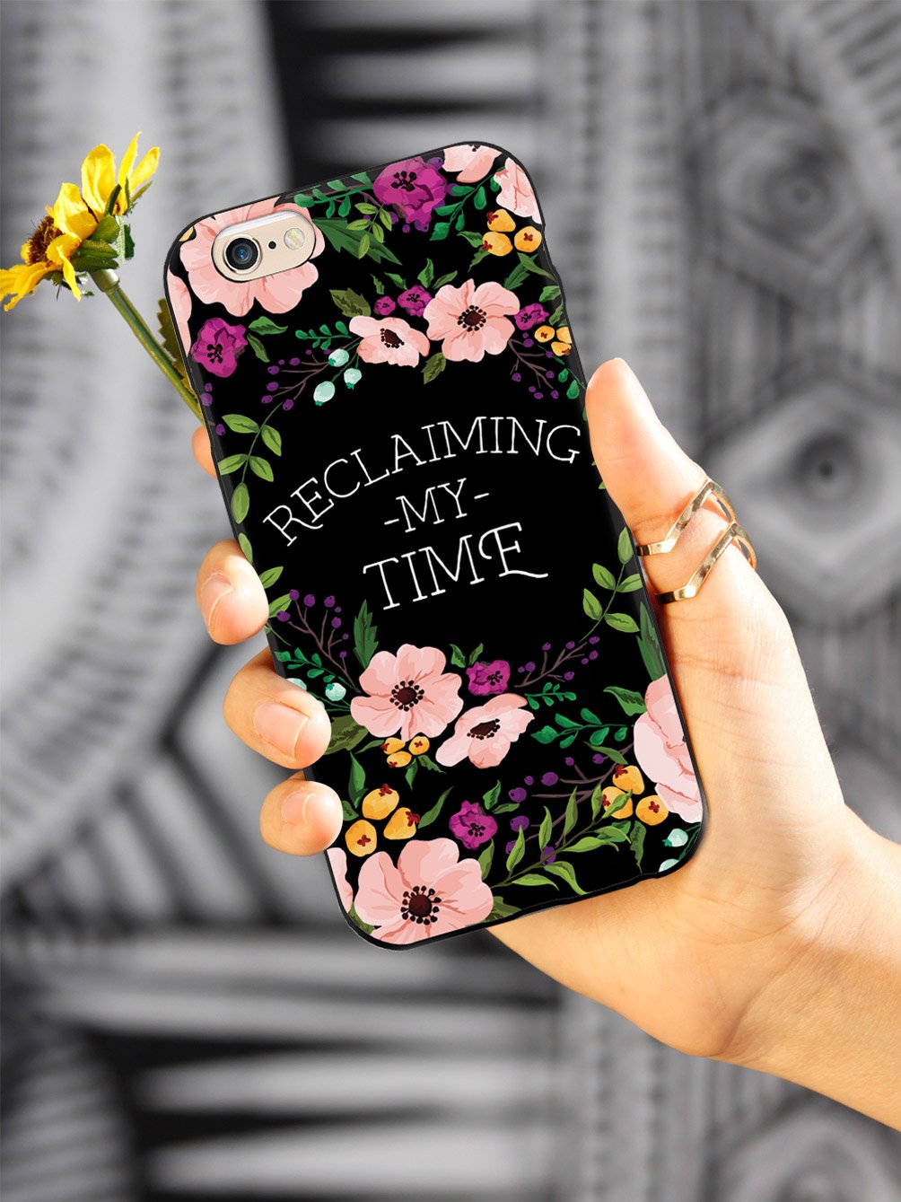 Reclaiming My Time - Flower Wreathe - Black Case - pipercleo.com