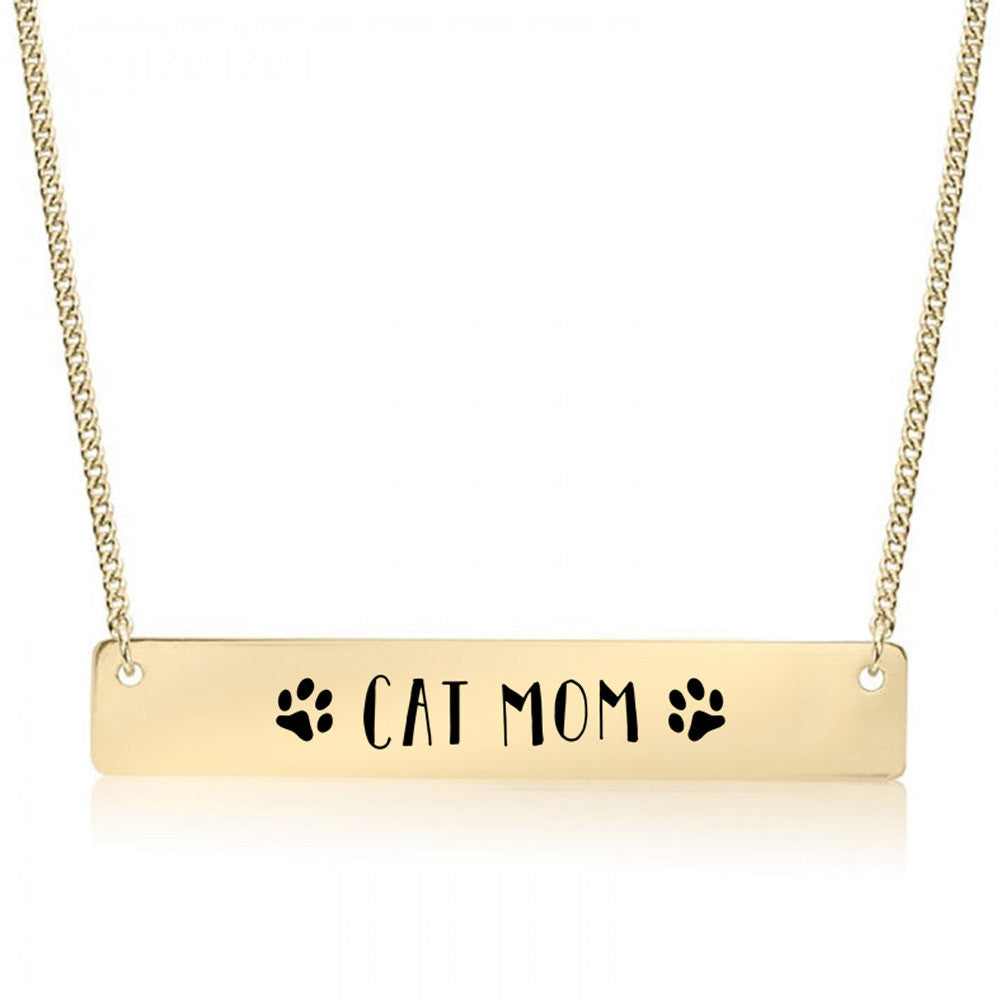 Cat Mom Gold / Silver Bar Necklace - pipercleo.com