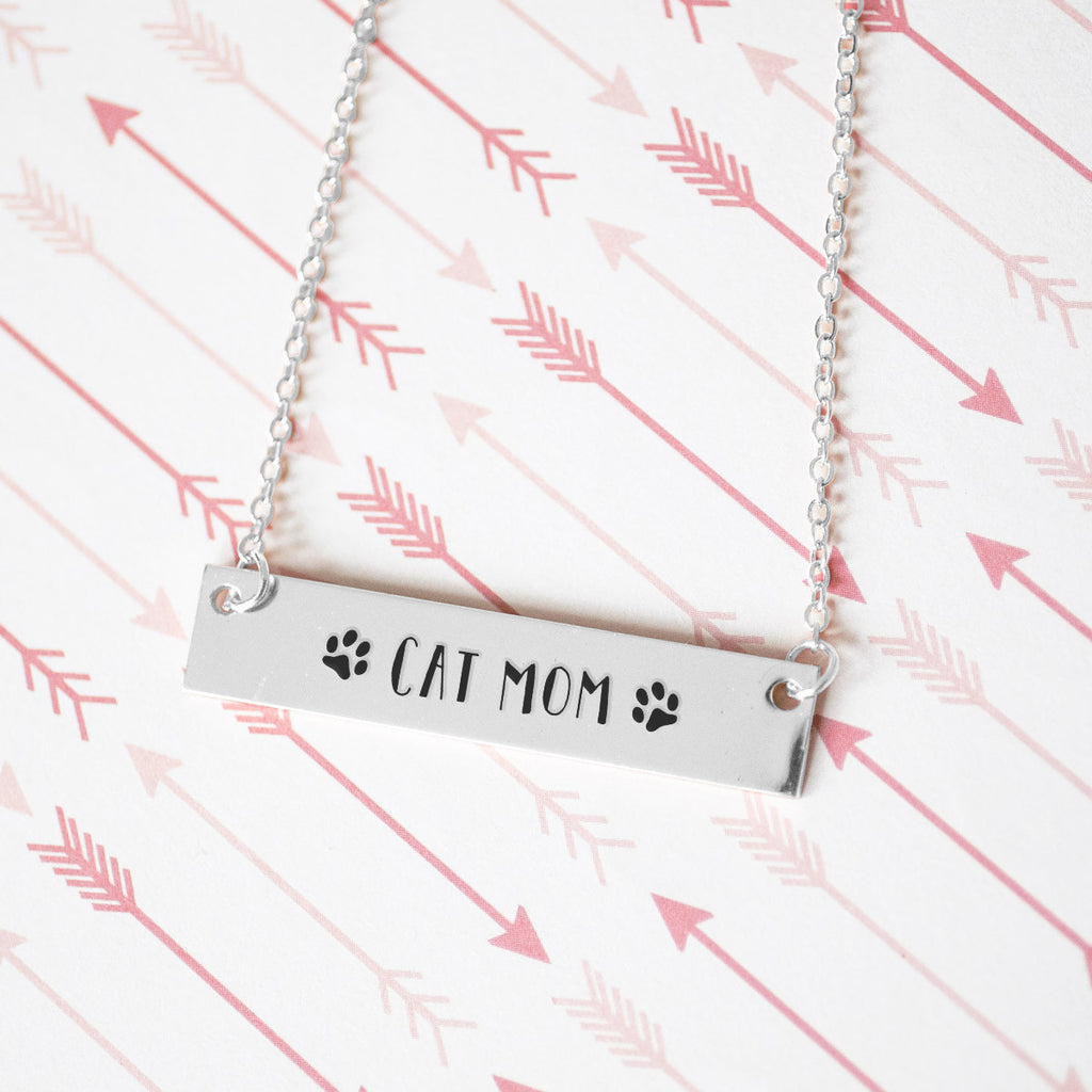 Cat Mom Gold / Silver Bar Necklace - pipercleo.com