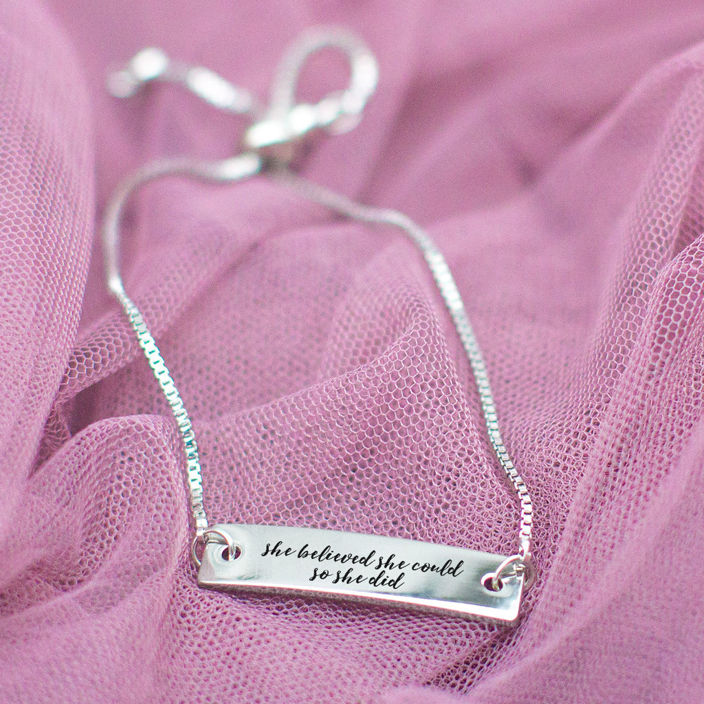 She Believed She Could So She Did Silver Bar Adjustable Bracelet - pipercleo.com