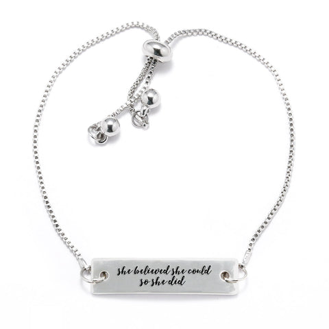 She Believed She Could So She Did Silver Bar Adjustable Bracelet