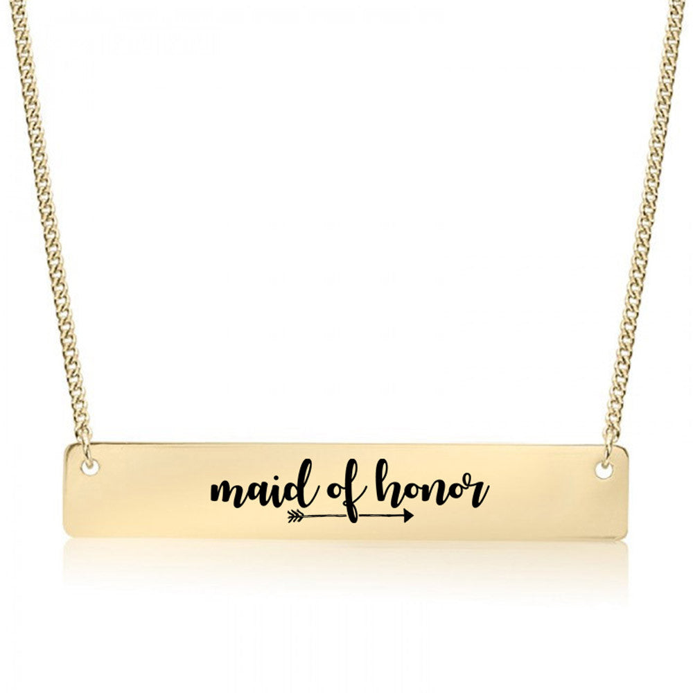 Maid Of Honor Gold / Silver Bar Necklace - Bridesmaid Gift - pipercleo.com