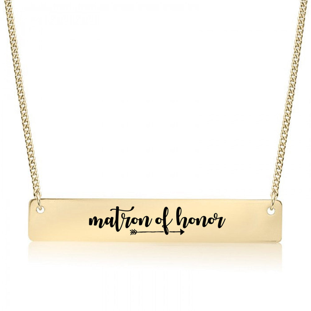 Matron of Honor Gold / Silver Bar Necklace - Bridesmaid Gift - pipercleo.com