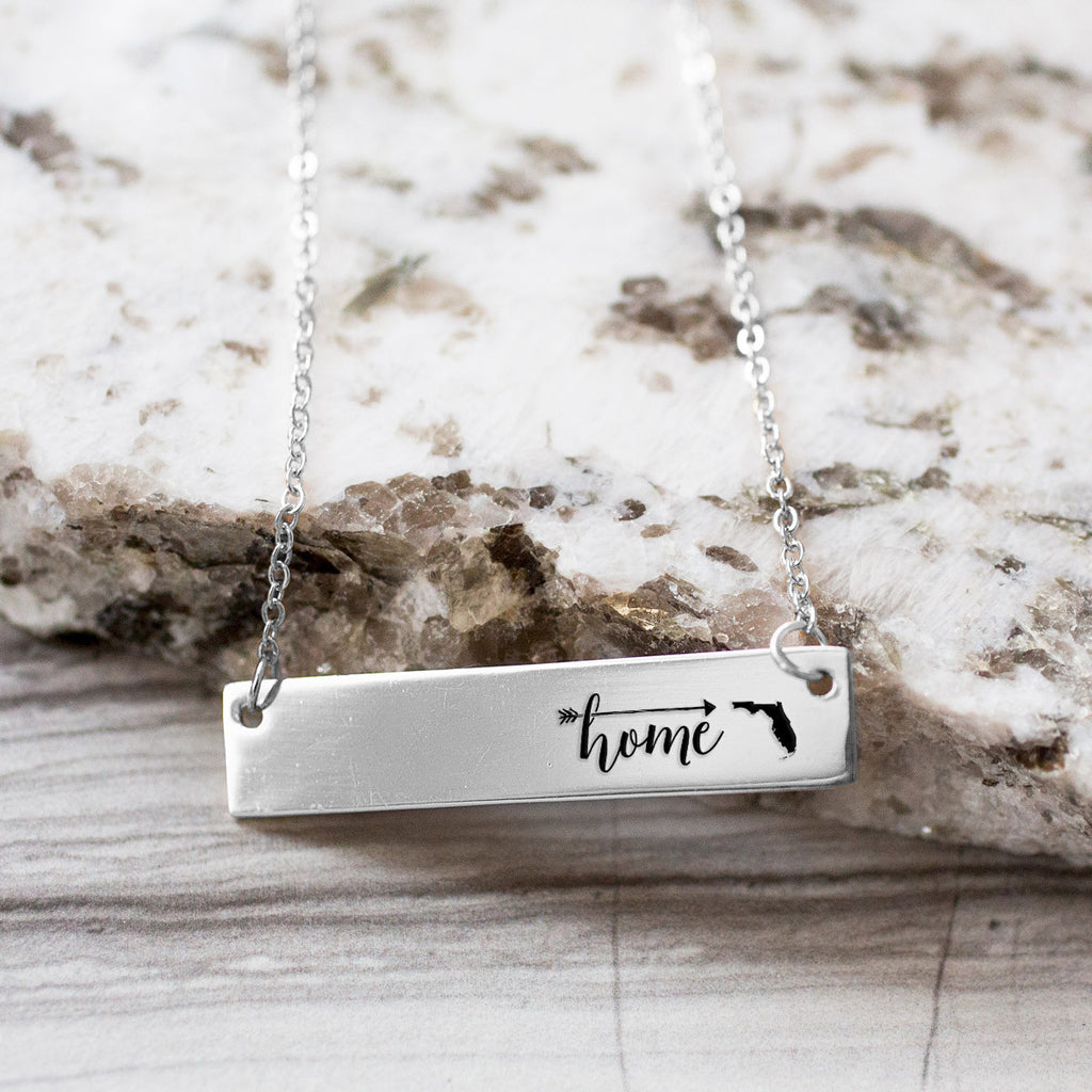 Home is Florida Gold / Silver Bar Necklace - pipercleo.com
