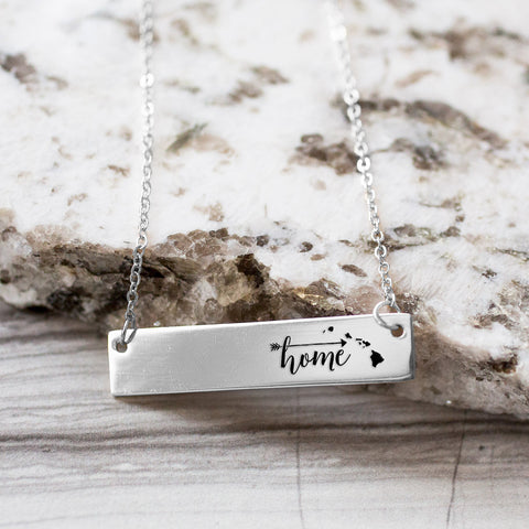 Home is Hawaii Gold / Silver Bar Necklace