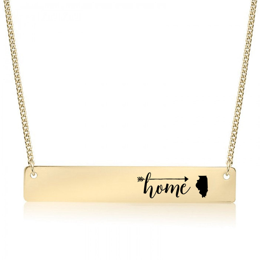 Home is Illinois Gold / Silver Bar Necklace - pipercleo.com