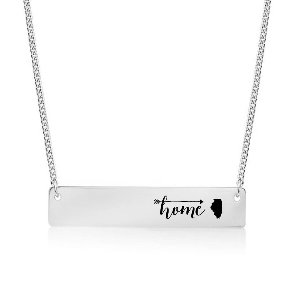 Home is Illinois Gold / Silver Bar Necklace - pipercleo.com