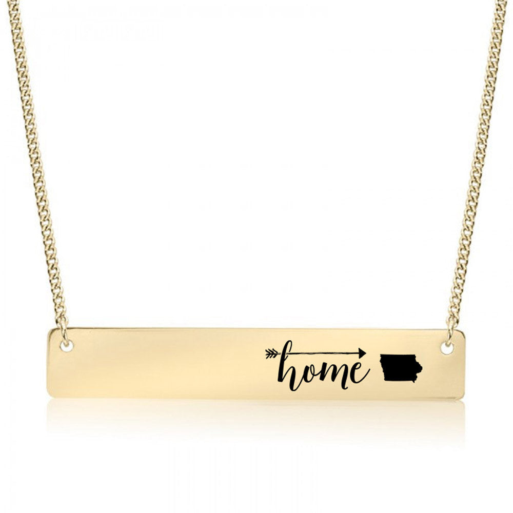 Home is Iowa Gold / Silver Bar Necklace - pipercleo.com
