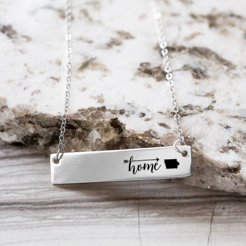 Home is Iowa Gold / Silver Bar Necklace