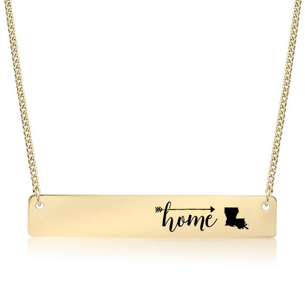 Home is Louisiana Gold / Silver Bar Necklace - pipercleo.com