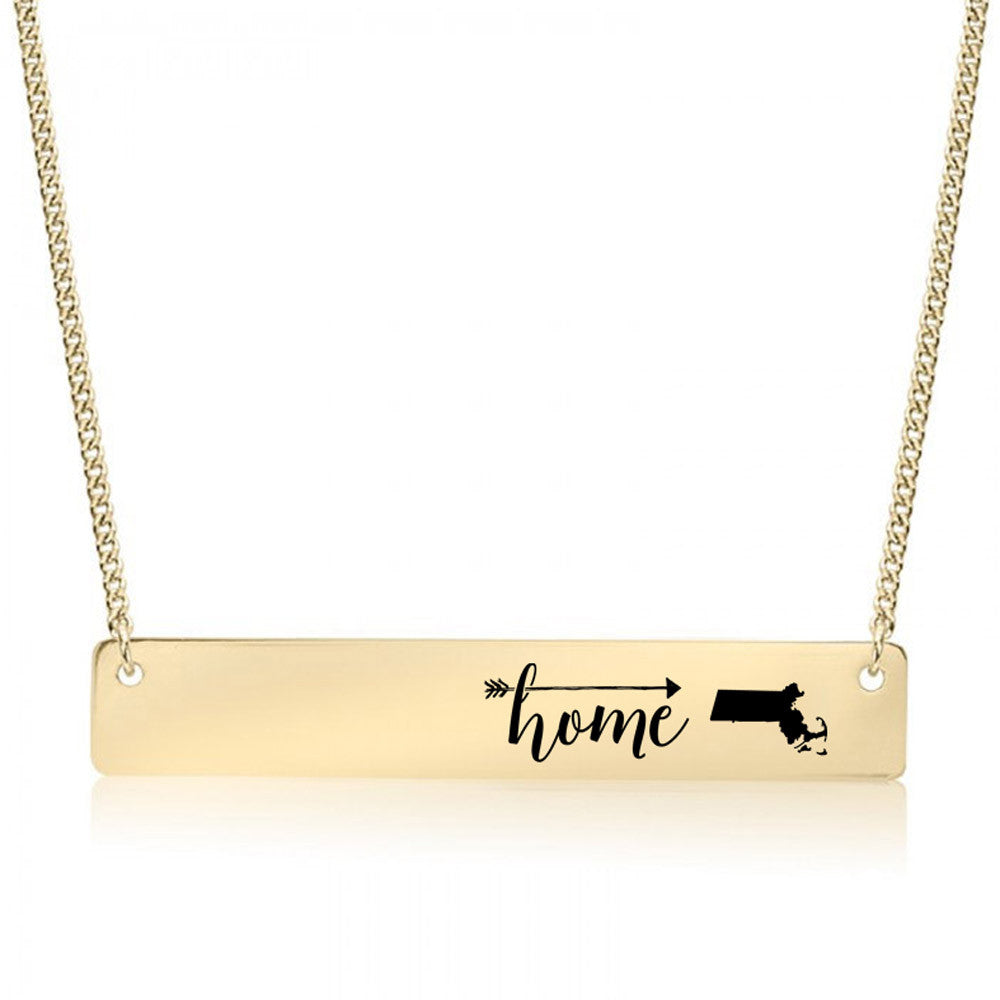 Home is Massachusetts Gold / Silver Bar Necklace - pipercleo.com