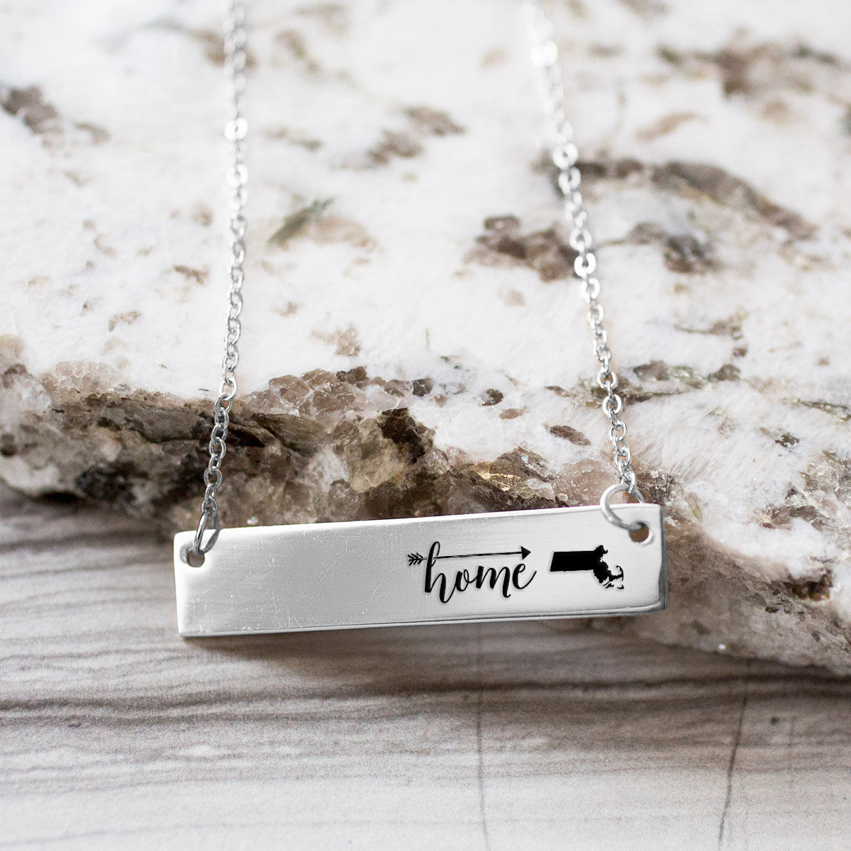 Home is Massachusetts Gold / Silver Bar Necklace - pipercleo.com