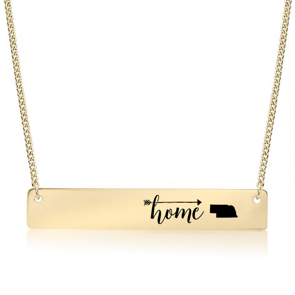 Home is Nebraska Gold / Silver Bar Necklace - pipercleo.com
