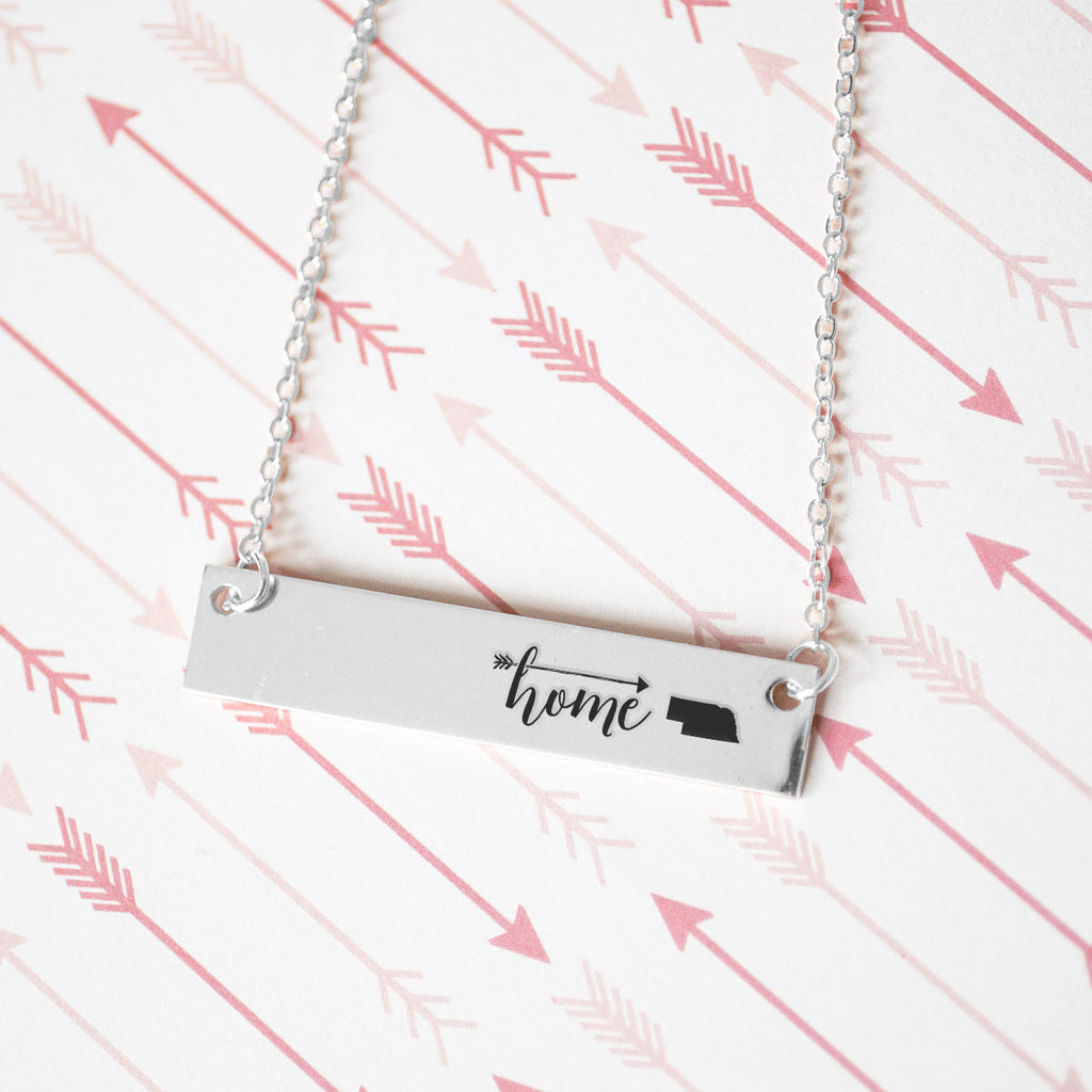 Home is Nebraska Gold / Silver Bar Necklace - pipercleo.com
