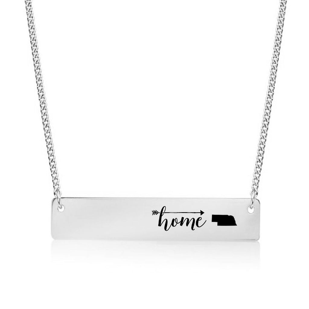 Home is Nebraska Gold / Silver Bar Necklace - pipercleo.com