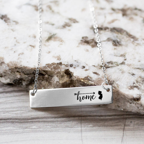 Home is New Jersey Gold / Silver Bar Necklace