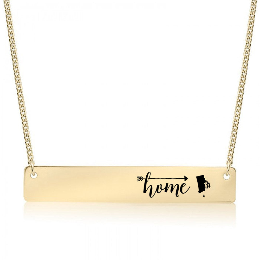Home is Rhode Island Gold / Silver Bar Necklace - pipercleo.com