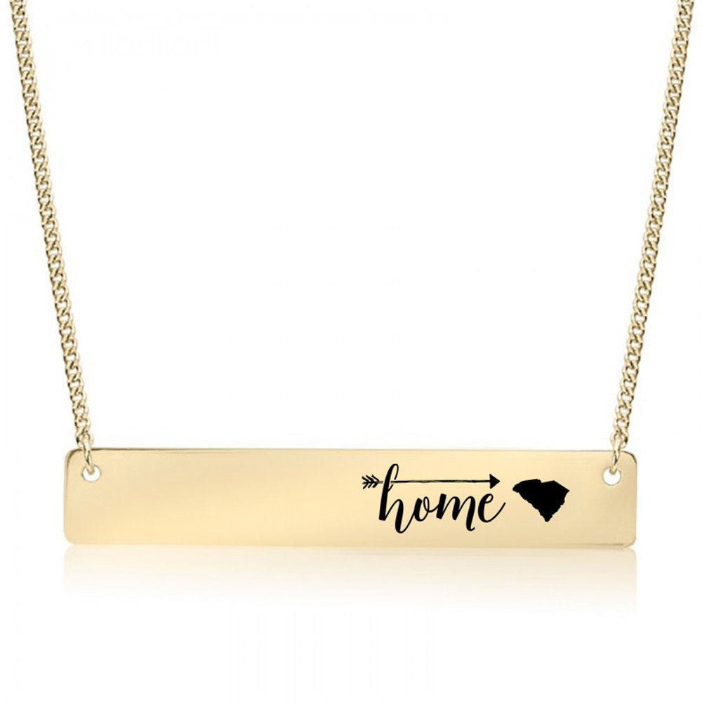 Home is South Carolina Gold / Silver Bar Necklace - pipercleo.com