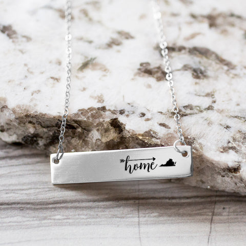 Home is Virginia Gold / Silver Bar Necklace