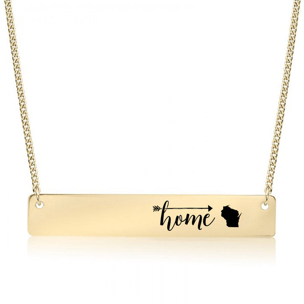 Home is Wisconsin Gold / Silver Bar Necklace - pipercleo.com