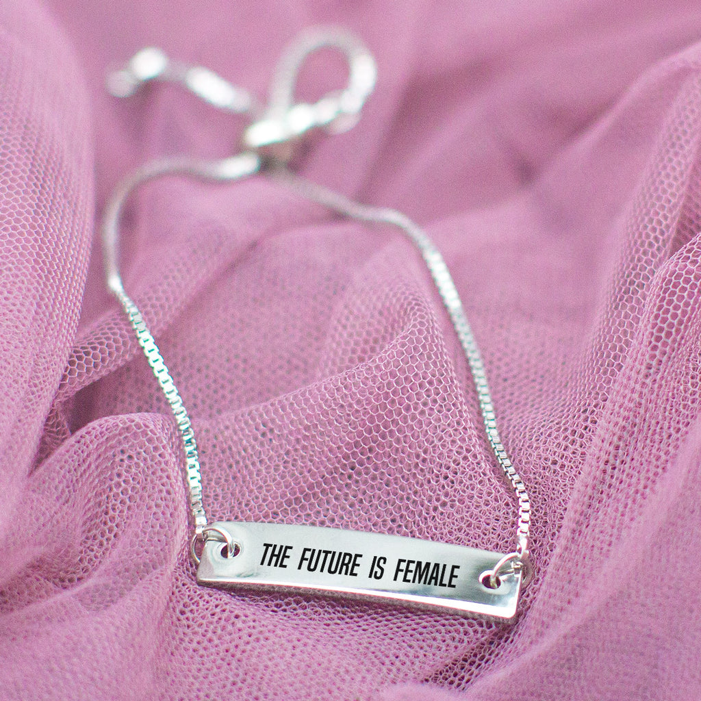 The Future is Female Silver Bar Adjustable Bracelet - pipercleo.com