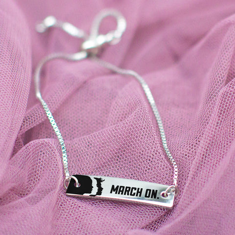 March On Silver Bar Adjustable Bracelet - pipercleo.com