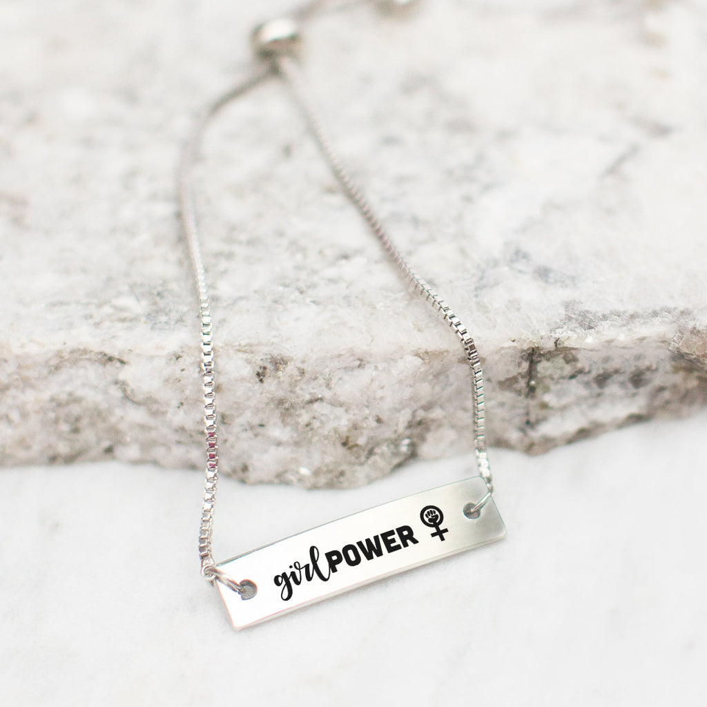 Girl Power Silver Bar Adjustable Bracelet - pipercleo.com