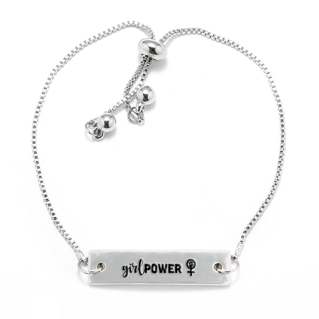 Girl Power Silver Bar Adjustable Bracelet - pipercleo.com
