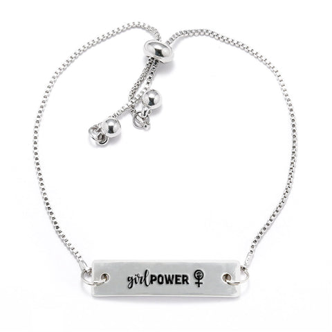 Girl Power Silver Bar Adjustable Bracelet