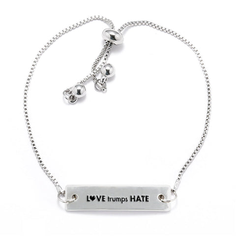 Love Trumps Hate Silver Bar Adjustable Bracelet