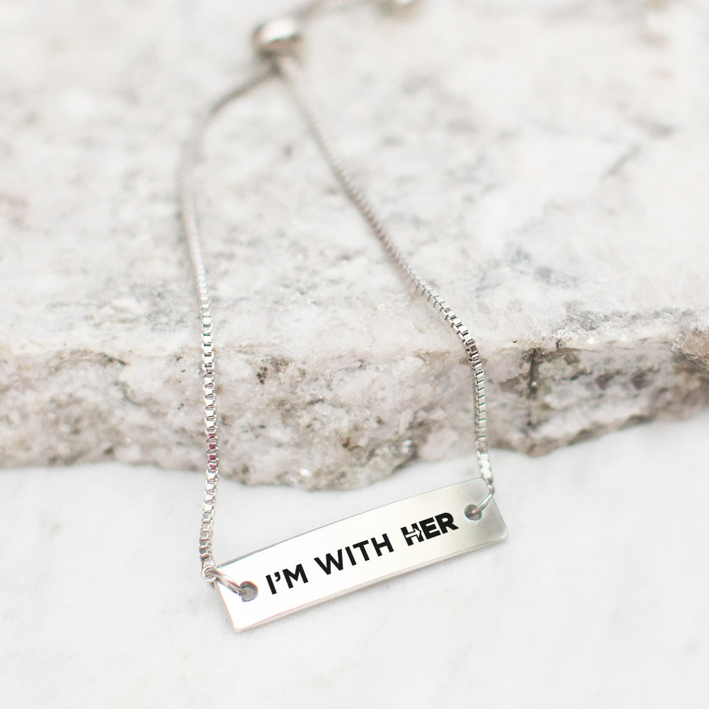 I'm with Her Silver Bar Adjustable Bracelet - pipercleo.com