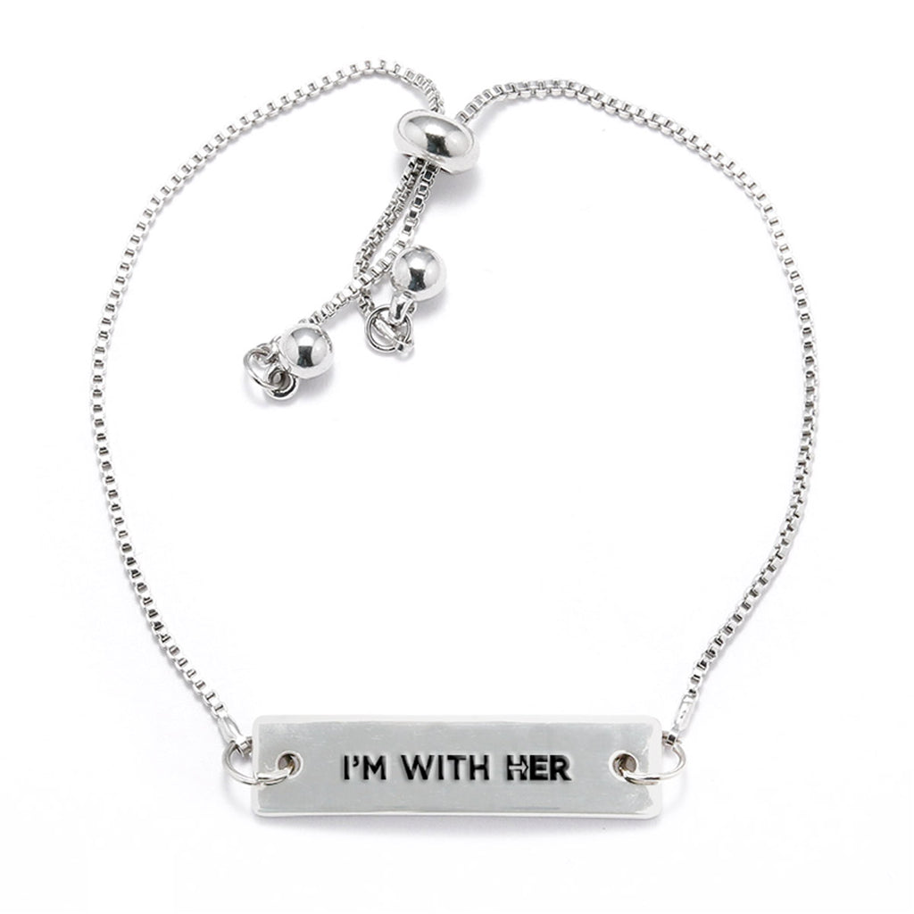 I'm with Her Silver Bar Adjustable Bracelet - pipercleo.com