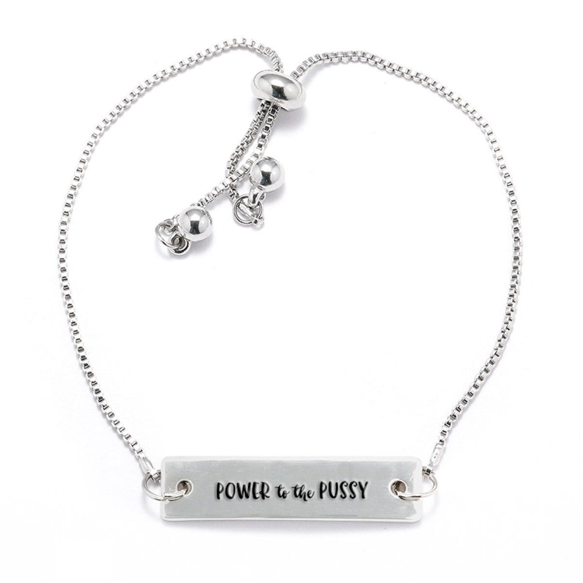 Power to the Pussy Silver Bar Adjustable Bracelet - pipercleo.com