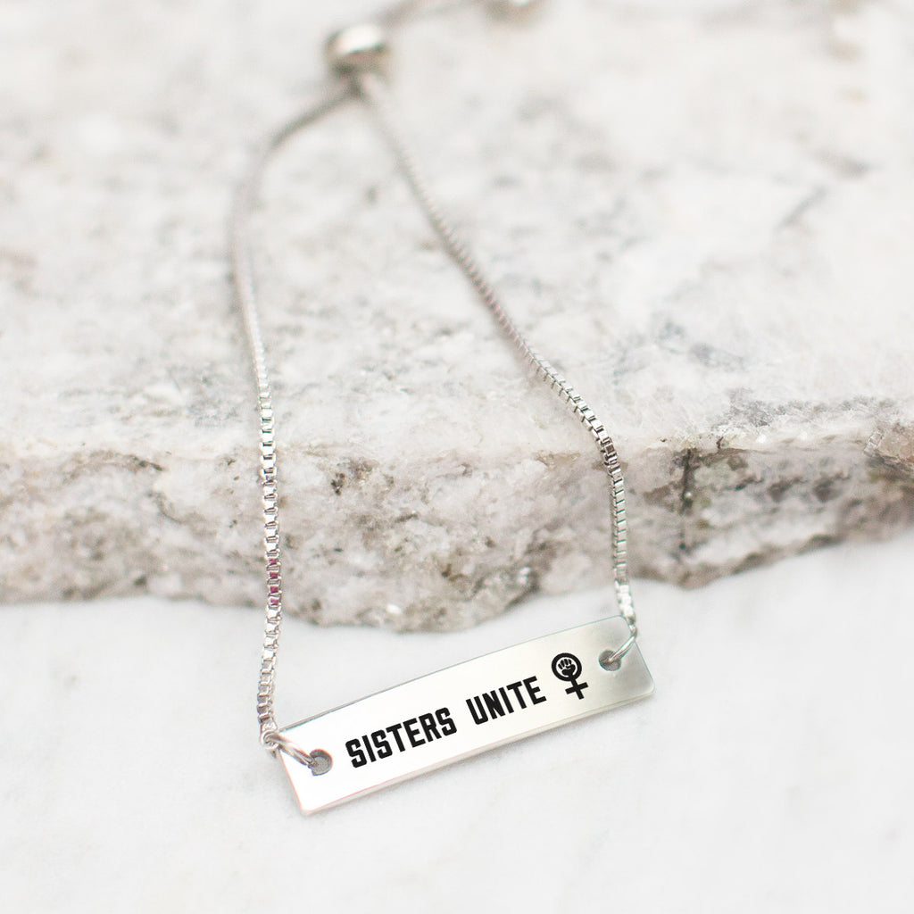 Sisters Unite Silver Bar Adjustable Bracelet - pipercleo.com