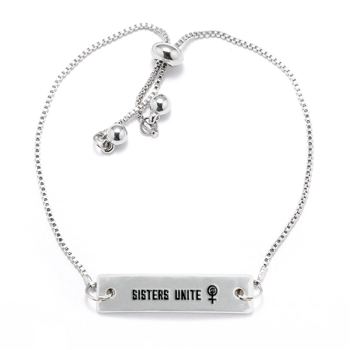 Sisters Unite Silver Bar Adjustable Bracelet - pipercleo.com