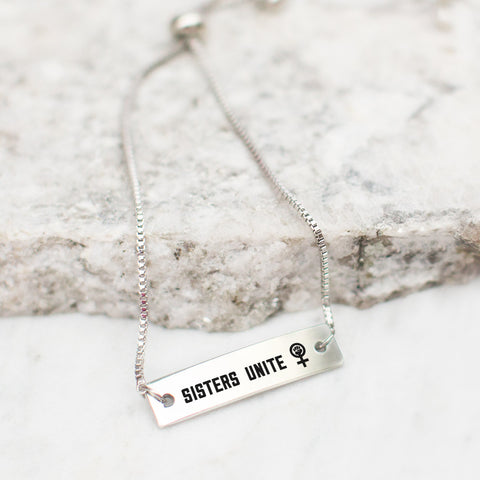 Sisters Unite Silver Bar Adjustable Bracelet - pipercleo.com