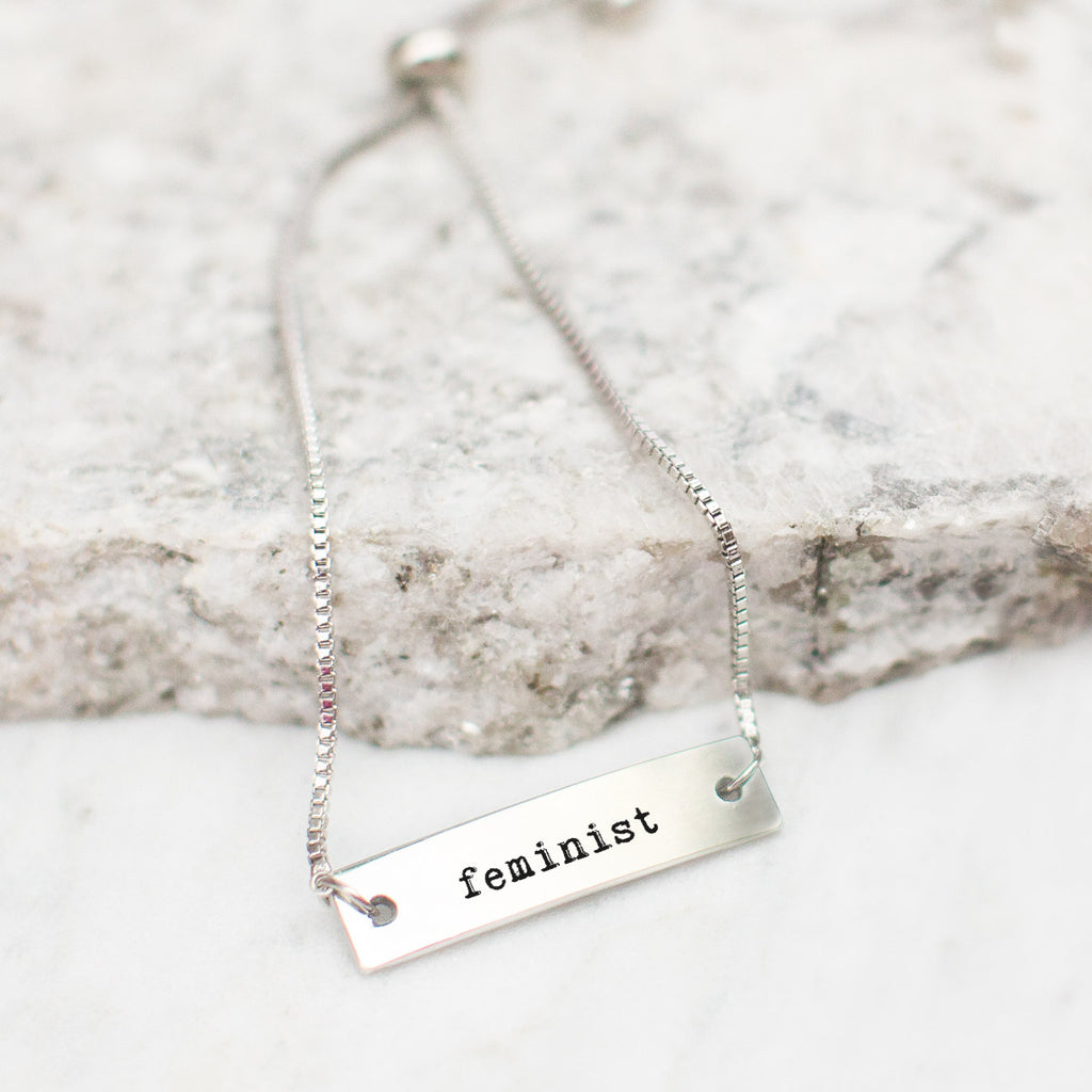 Feminist Silver Bar Adjustable Bracelet - pipercleo.com