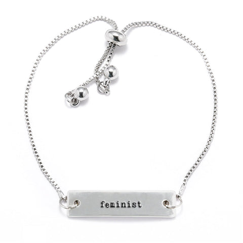 Feminist Silver Bar Adjustable Bracelet