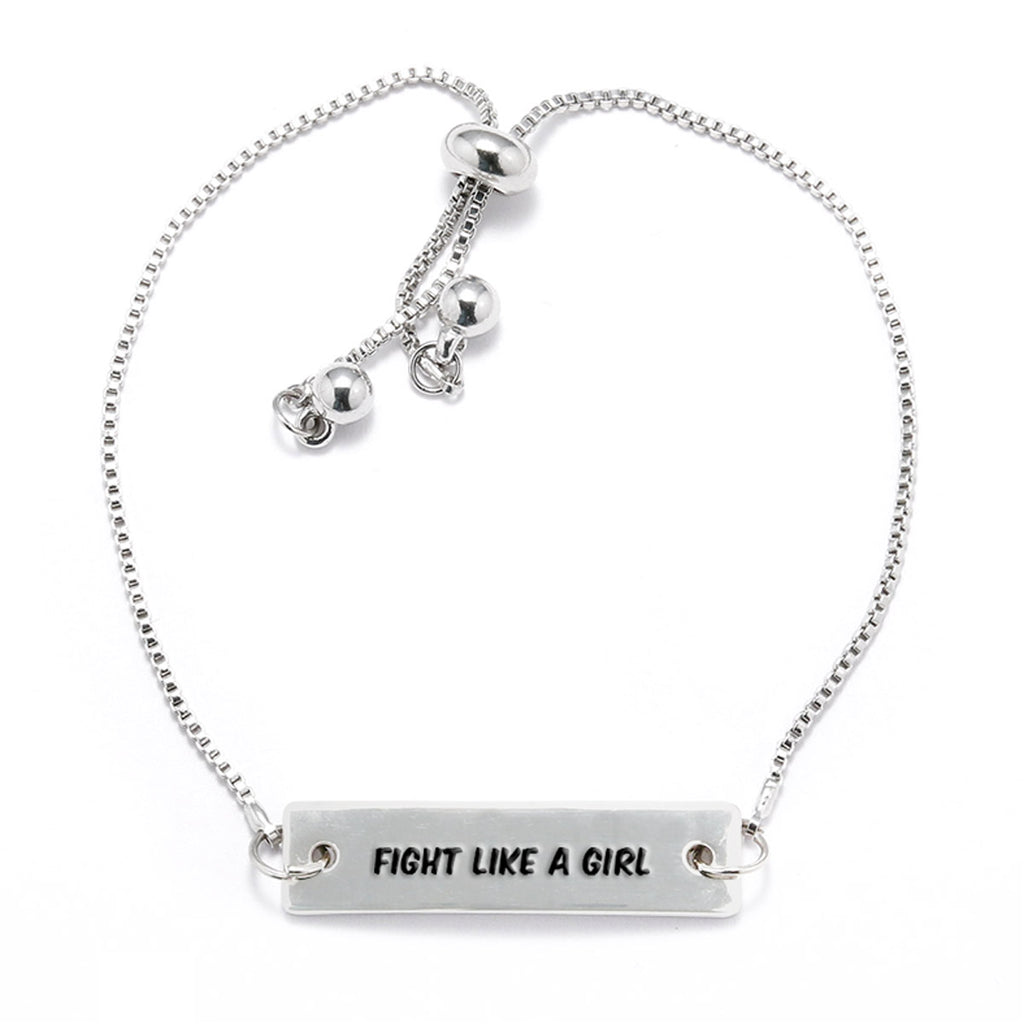 Fight like a Girl Silver Bar Adjustable Bracelet - pipercleo.com